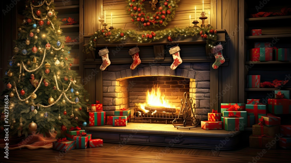 santa christmas stocking fireplace