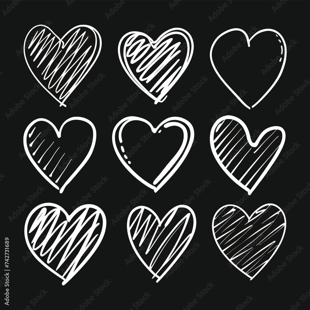 Hand-drawn scratchy heart illustration set Hand-drawn scratchy heart illustration set