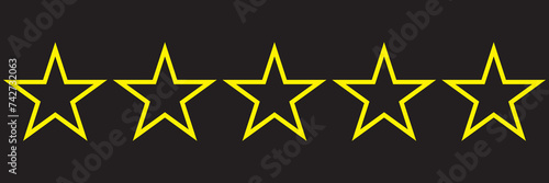 5 stars yellow score ranking review sing isolated on white background .Websites Review.