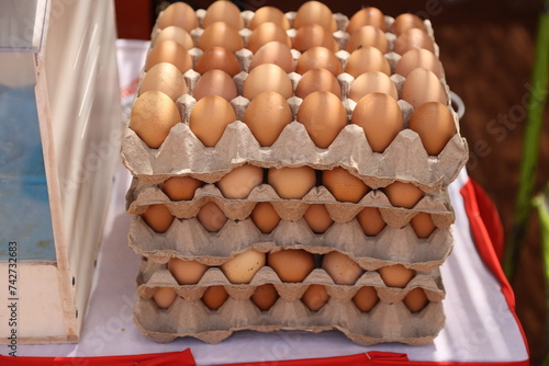 des oeufs de poule en exposition au salon de l'agriculture au Burkina Faso