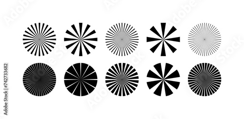 Rays icon set. Sunburst icon set. Linear style. Vector icons