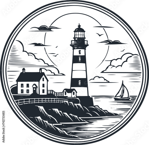 Lighthouse on the coast, vector illustration	