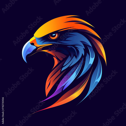 A majestic hawk portrayed in a minimalist vector logo, symbolizing power and freedom with a touch of modern simplicity and vibrant hues, captured in high definition.