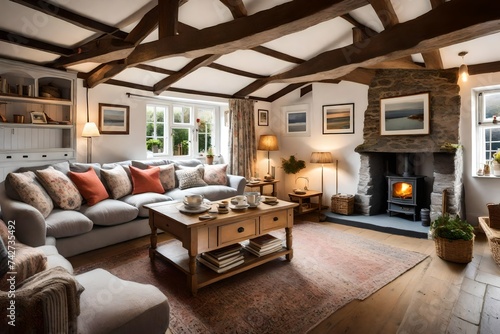 Cosy living room in a home in Polperro, Cornwall. photo