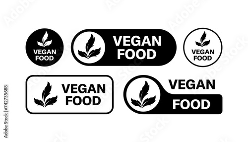 Vegan food icon set. Green vegan food banners. Silhouette style. Vector icons