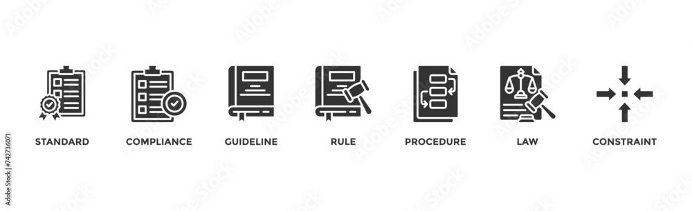 Regulation banner web icon vector illustration concept with icon of standard, compliance, guideline, rule, procedure, law and constraint Regulation banner web icon vector illustration concept with icon of standard, compliance, guideline, rule, procedure, law and constraint