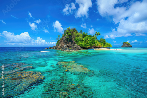a tropical island in the blue water ocean © Kitta
