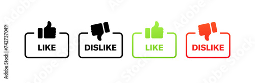 Like and dislike icons. Thumbs up and down. Silhouette and flat style. Vector icons