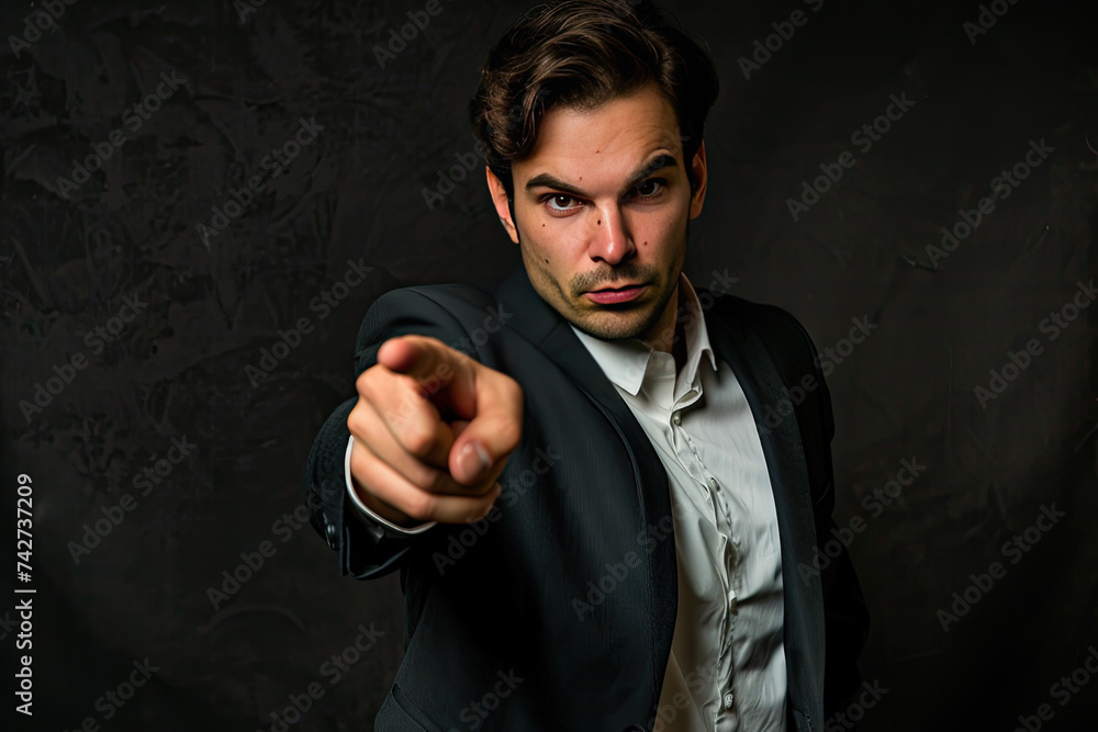 Businessman pointing with finger with copy space