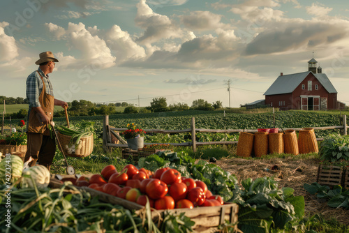 modern farmer with fresh produce on Wisconsin farm