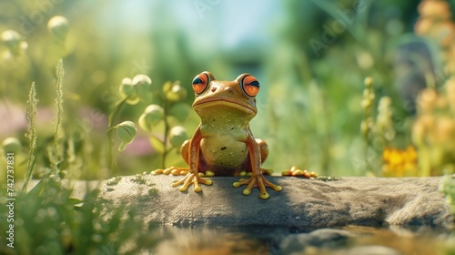 Cute orange frog on stone © ArtStockVault