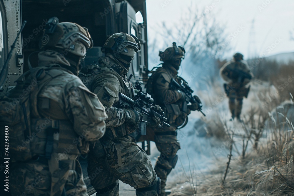 Obraz premium Special forces deploying from a helicopter a testament to courage and tactical expertise