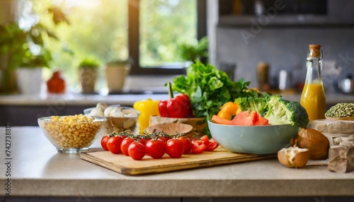  healthy foods are on the table in the kitchen