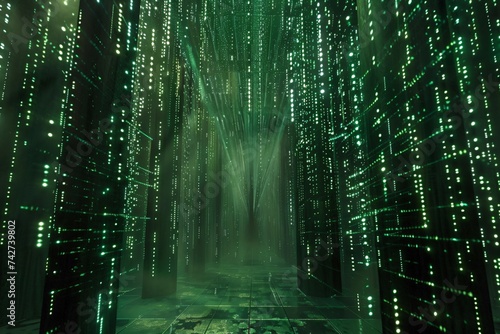 Technology stream background depicting a cascade of binary code in an abstract design photo