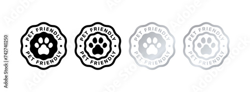 Pet friendly stamps icons. Animal paw icons. Flat and silhouette style. Vector icons
