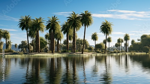 tropical palm trees lake