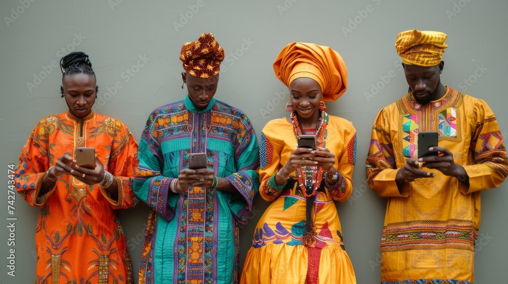 African Elegance and Digital Connection in Cultural Ensemble
