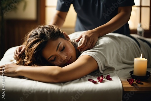 relaxing woman in a bed massage