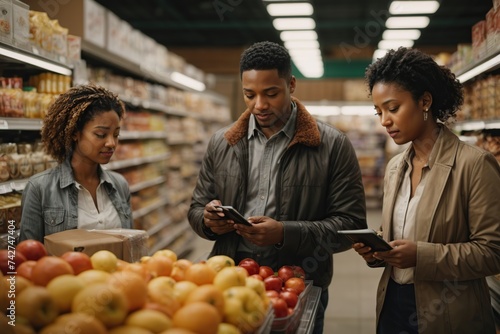 Multiracial colleagues checking inventory in food