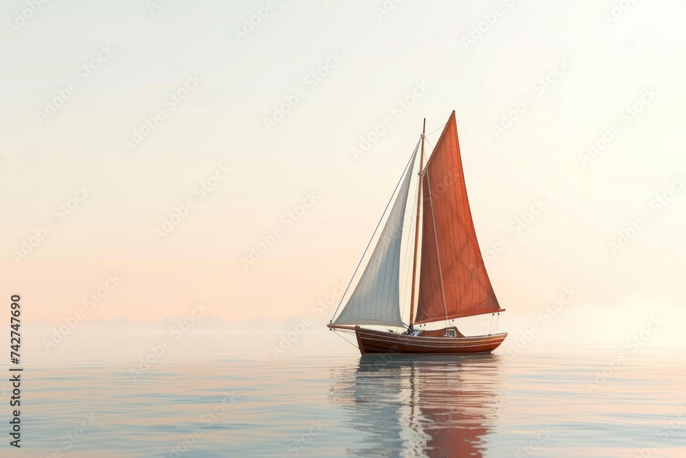 sailing boat alone on the sea