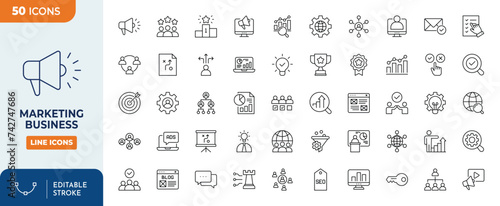 Marketing Business Line editable icons set. Editable stroke. Vector illustration	