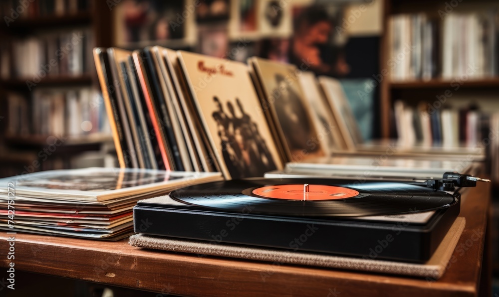 Record Player on Wooden Table Record Player on Wooden Table
