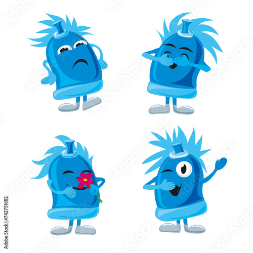 Plug child figure that giggles, is angry, smells a flower and winks