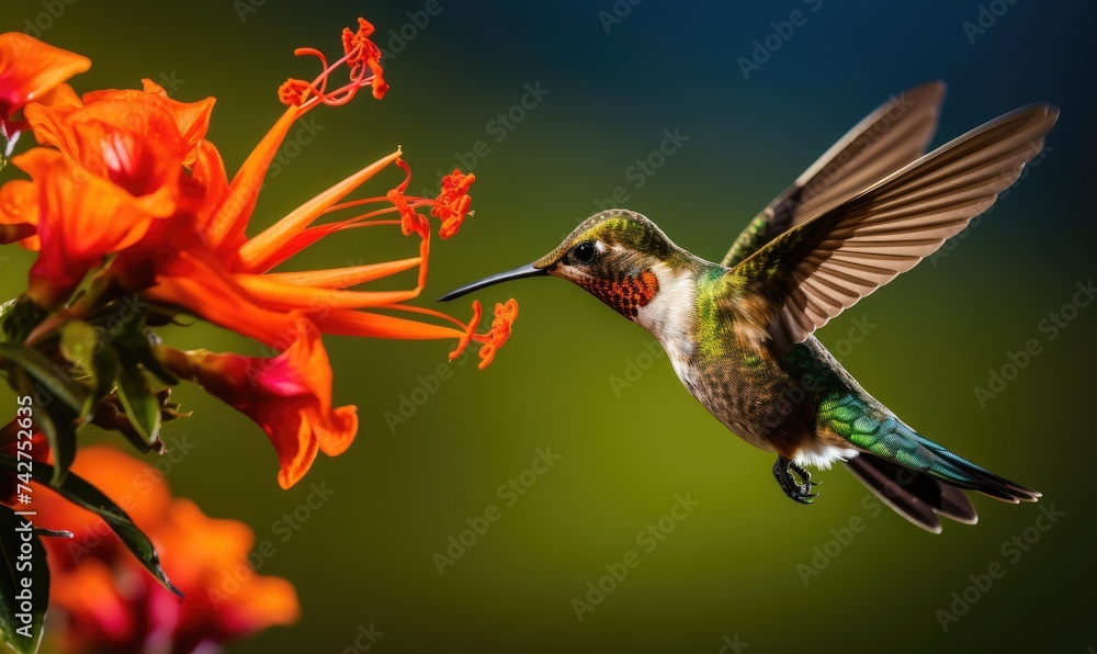 Hummingbird Flying Near Flower Hummingbird Flying Near Flower