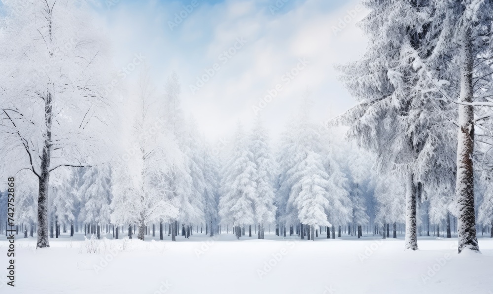 Snowy Landscape Painting With Trees