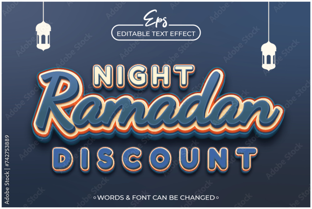 Obraz premium Night ramadan discount editable text effect template