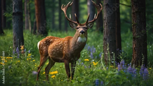 Obraz Jelenie w naturalnym środowisku. Generative AI.