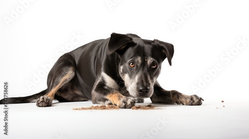 hungry dog eating white background