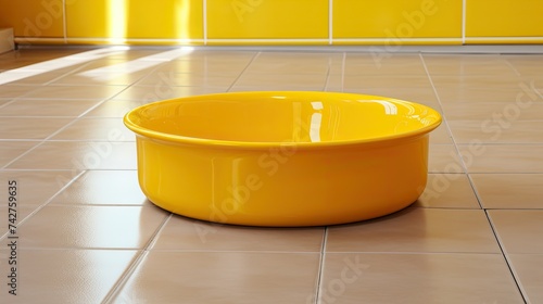 ceramic yellow dog bowl photo