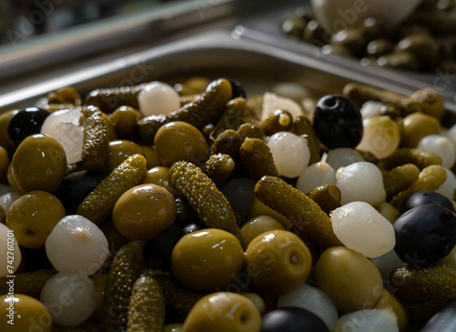 olives and cucumber pickles