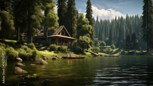 peaceful cabin on the lake photo