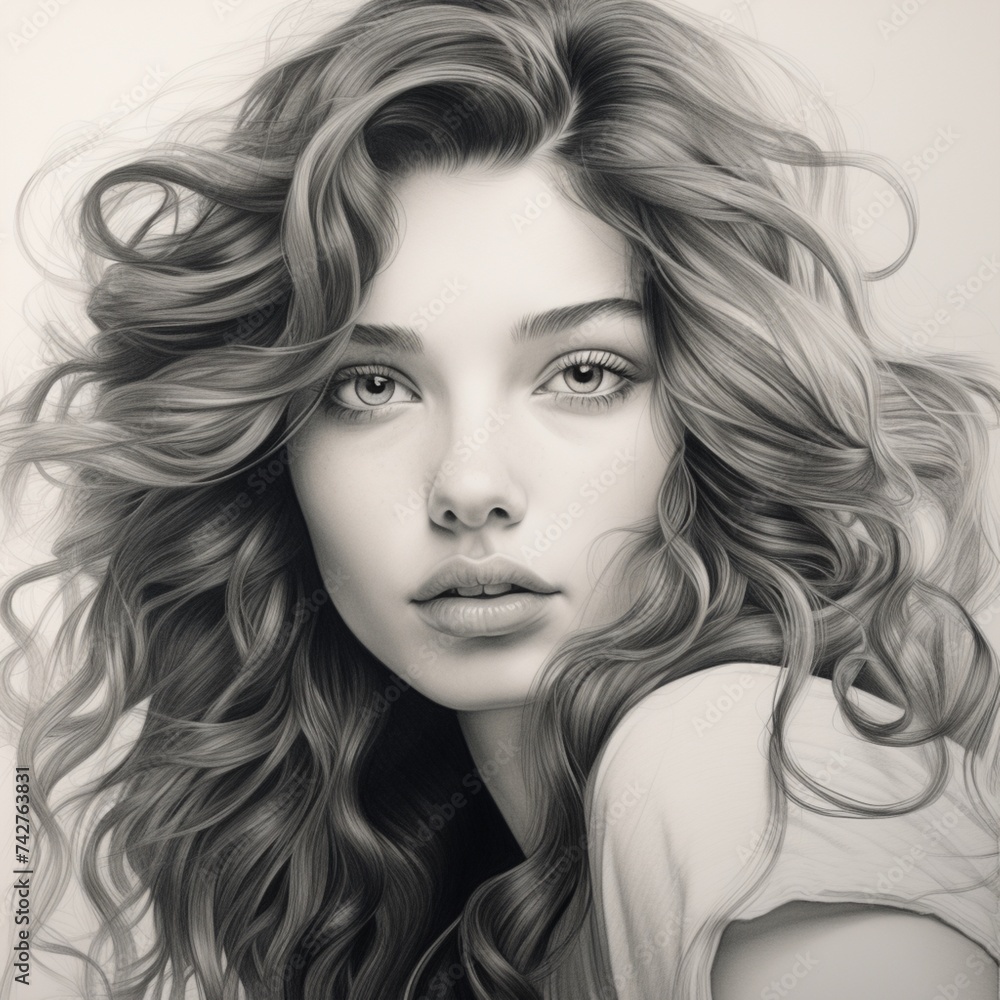 Obraz premium Realistic pencil drawings, 4k young girl