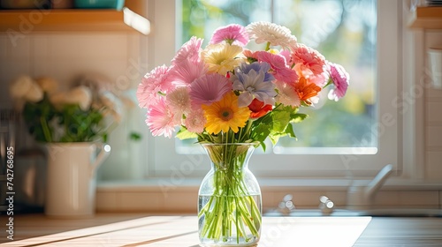 home flower vase in kitchen photo