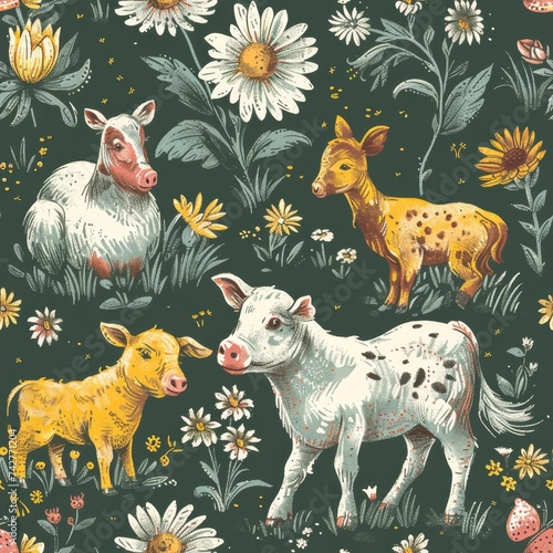 Farm animals in a whimsical style charming for childrens apparel