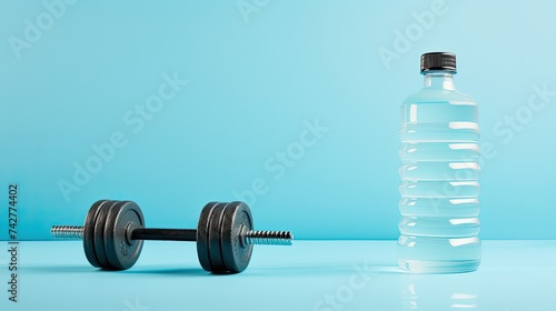 dumbbell and water bottle