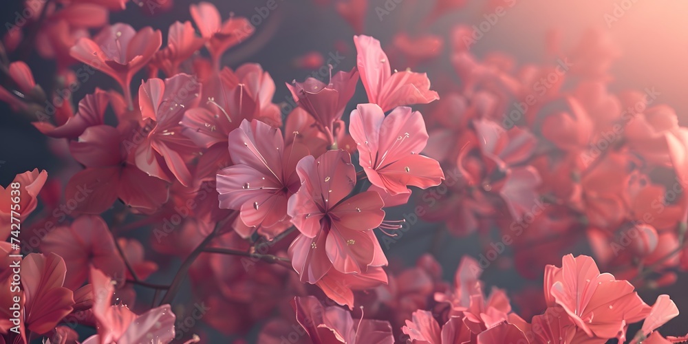 Background of pink flowers with empty space for text or greeting card design. Postcard for International Women's Day and Mother's Day - obrazy, fototapety, plakaty 