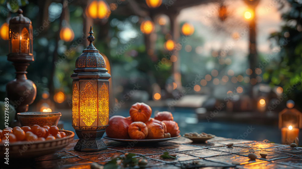 Fototapeta premium Islamic lantern in the night - Ramadan Kareem