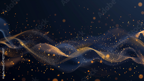 An abstract background featuring a deep navy blue canvas illuminated by scattered golden light particles, simulating a bokeh effect reminiscent of a starry Christmas night.