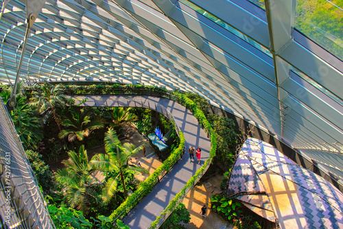 Modern Architecture around Cloud Forest in the Gardens By The Bay in Singapore