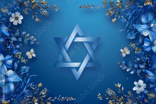 Celebrate Yom Haatzmaut with an Israeli Independence Day banner featuring Hebrew text. photo