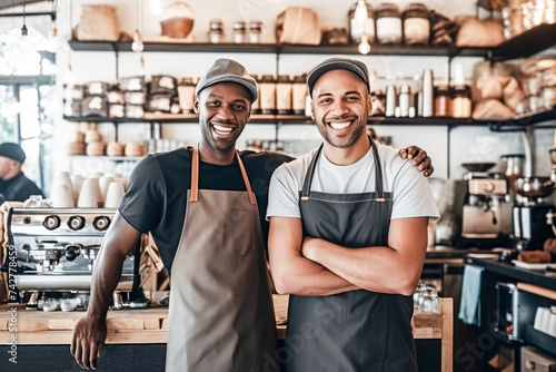 Coffee shop management: Two hospitality entrepreneurs running a small business together photo