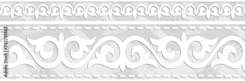 Ethnic seamless border, light gray background on the theme of Turkic art, vector design, banner	
