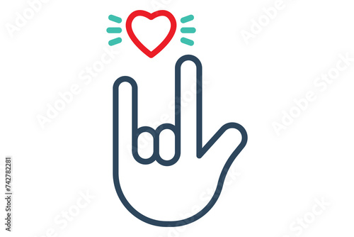 I love you sign language. "I love you sign" in sign language with diverse hands, expressing love. line icon style. element illustration