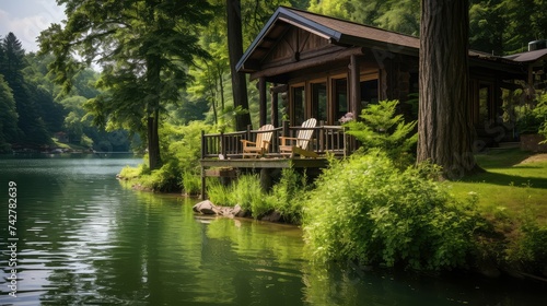 water lake cabin summer