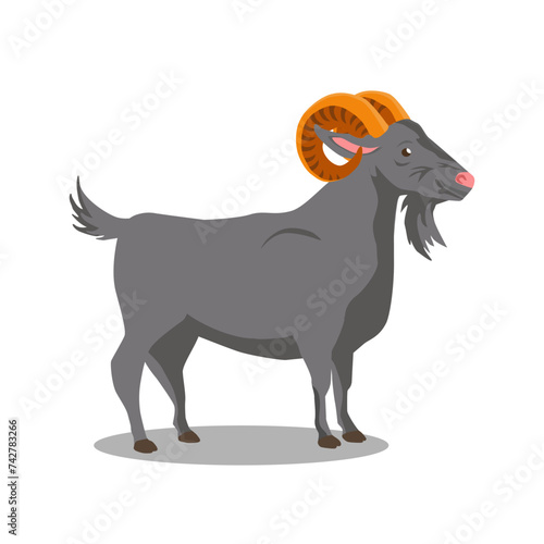 A Black Goat Cartoon Charater Illustration For Eid Al Adha Mubarak. Kambing Kurban. Eid Al Adha Goat Cartoon. Vector Illustration