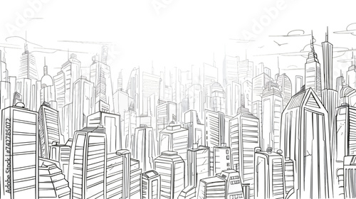 Cityscape Vector Illustration Line Sketched 